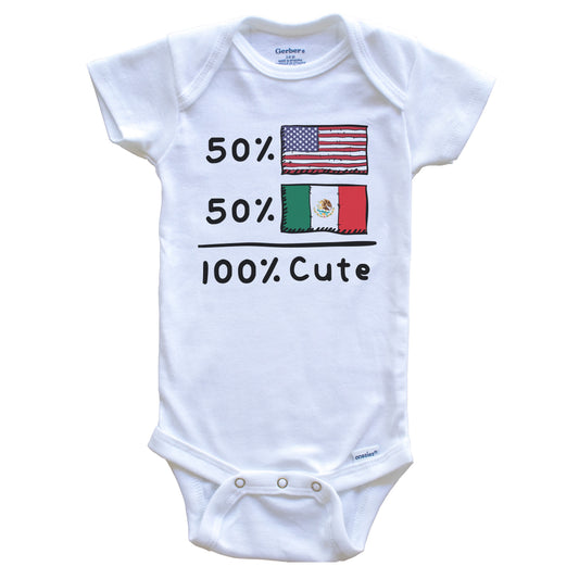 50% American 50% Mexican 100% Cute Mexico USA Flags Baby Onesie