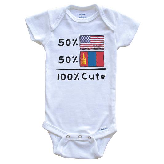 50% American 50% Mongolian 100% Cute Mongolia USA Flags Baby Onesie