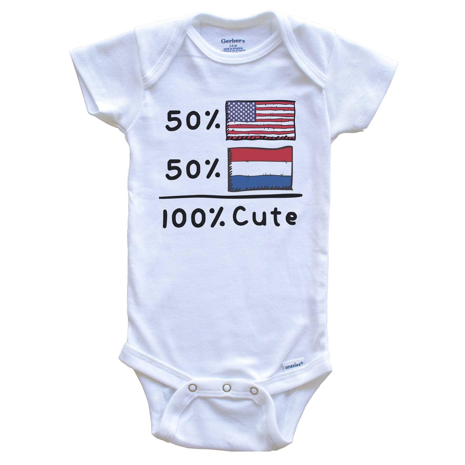 50% American 50% Dutch 100% Cute Netherlands USA Flags Baby Onesie