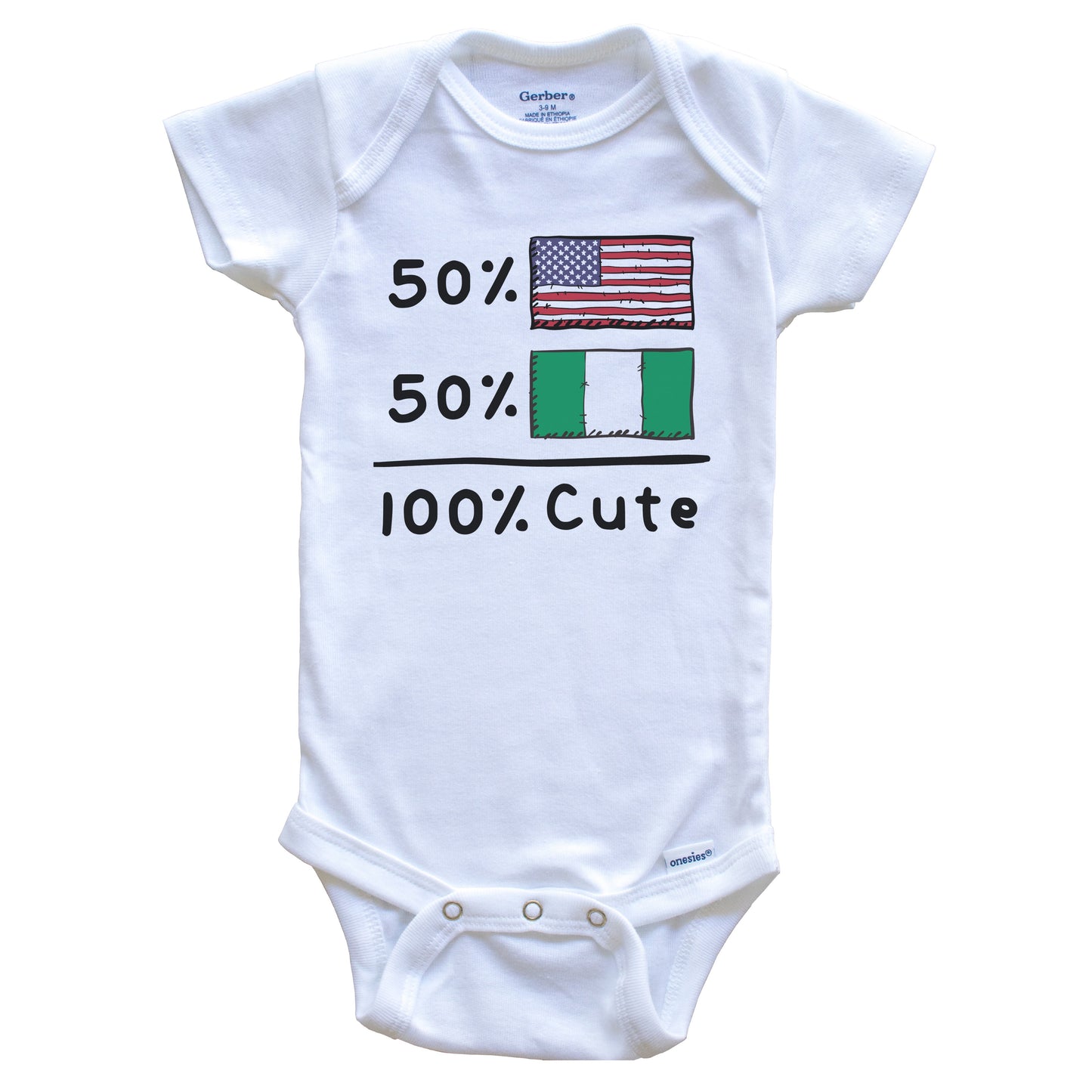 50% American 50% Nigerian 100% Cute Nigeria USA Flags Baby Onesie