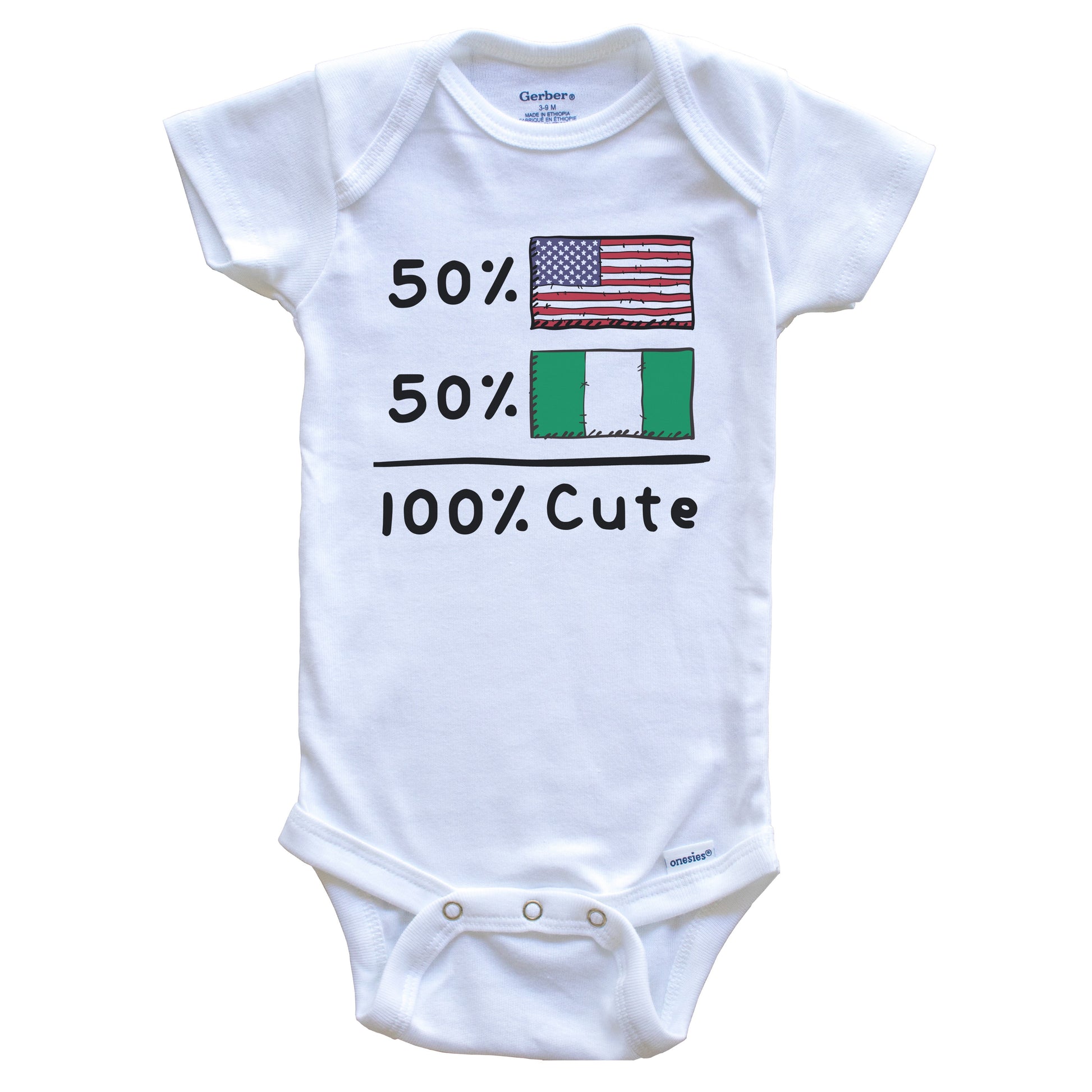 50% American 50% Nigerian 100% Cute Nigeria USA Flags Baby Onesie