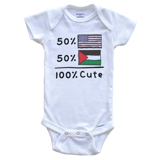 50% American 50% Palestinian 100% Cute Palestine USA Flags Baby Onesie