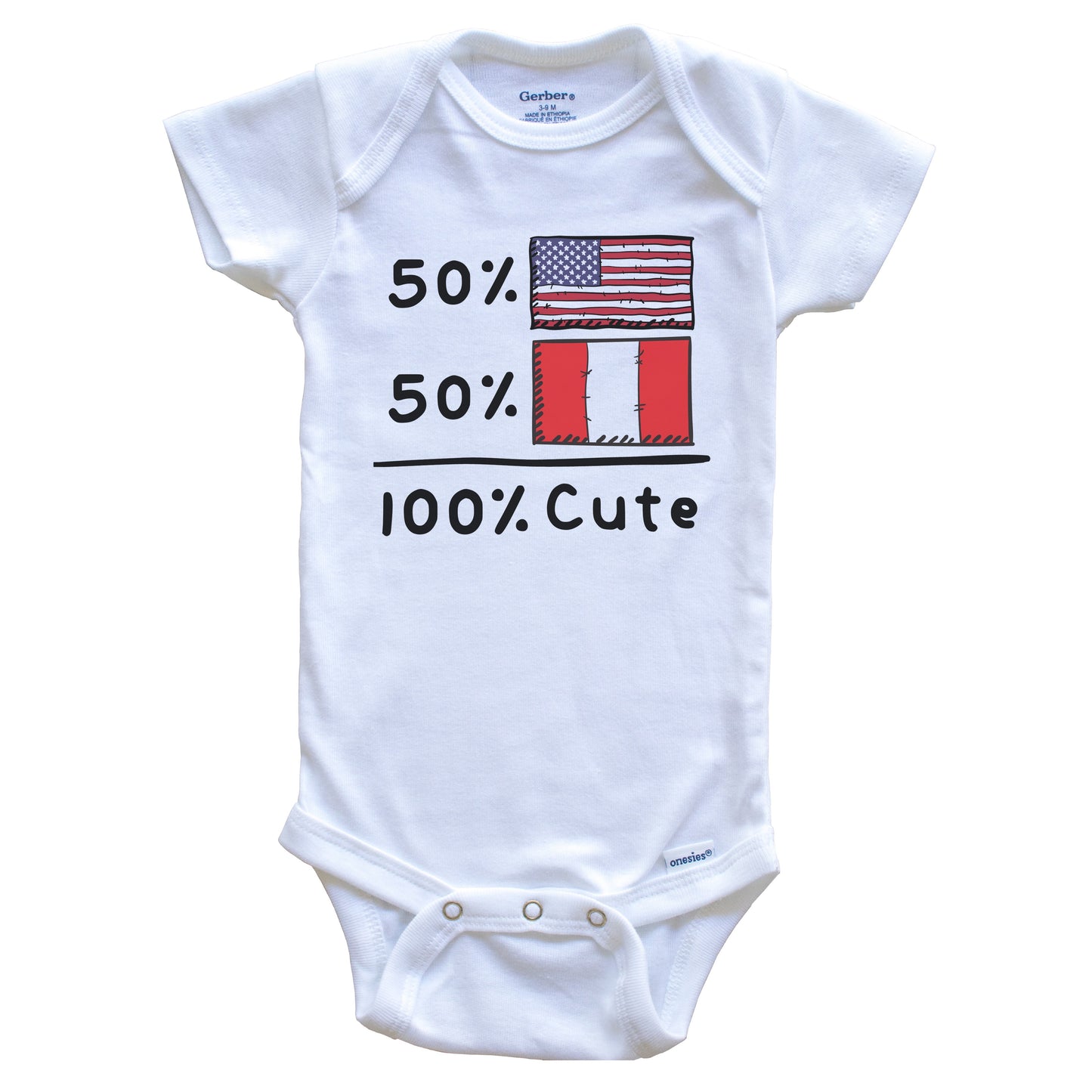 50% American 50% Peruvian 100% Cute Peru USA Flags Baby Onesie