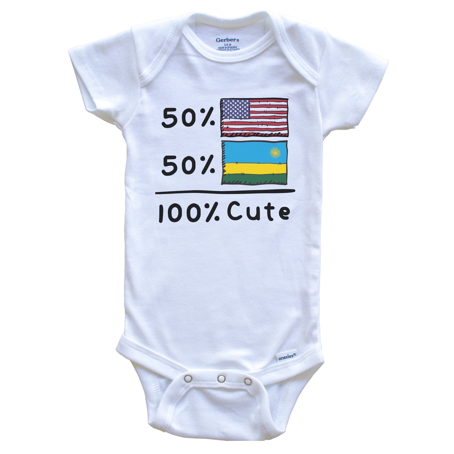 50% American 50% Rwandan 100% Cute Rwanda USA Flags Baby Onesie