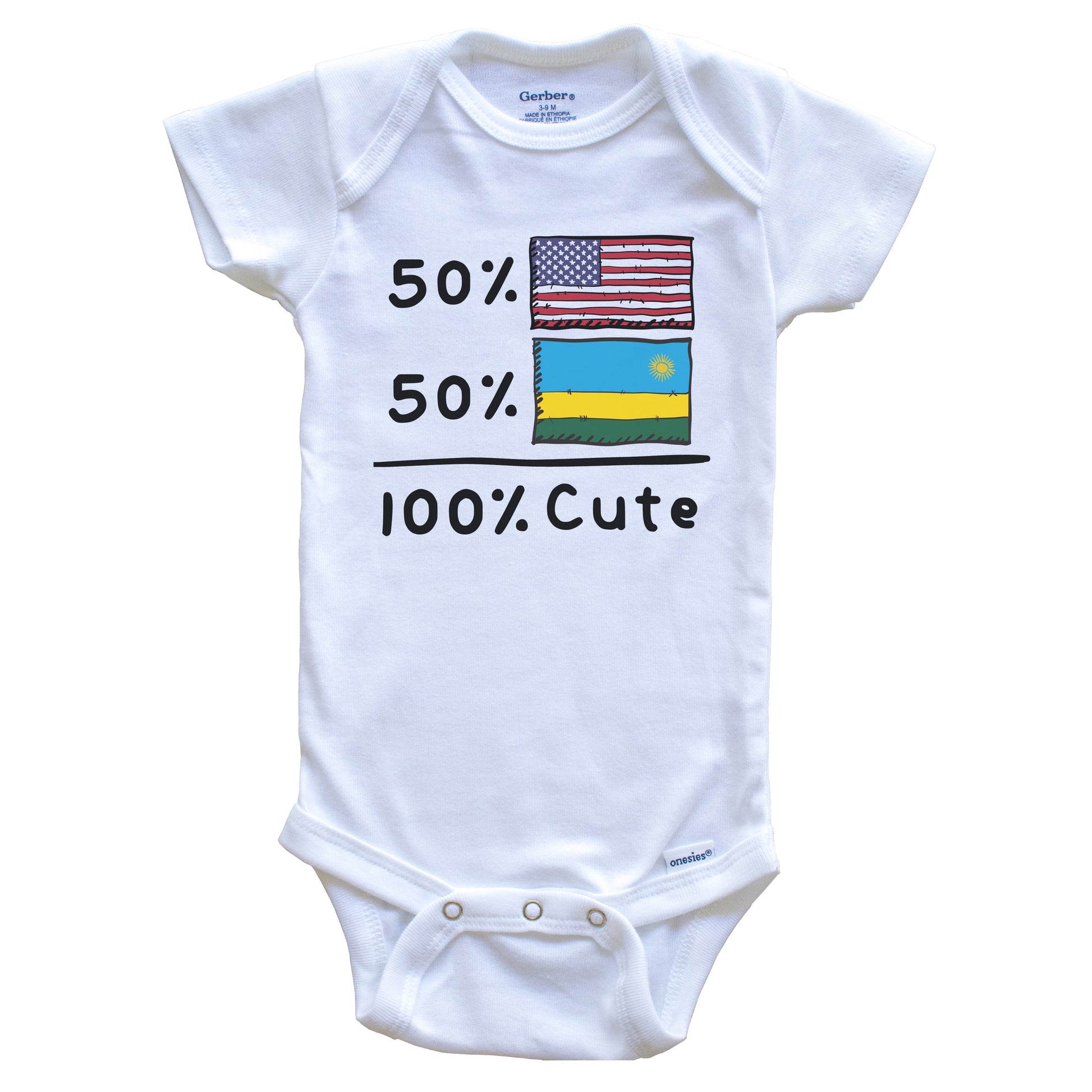 50% American 50% Rwandan 100% Cute Rwanda USA Flags Baby Onesie
