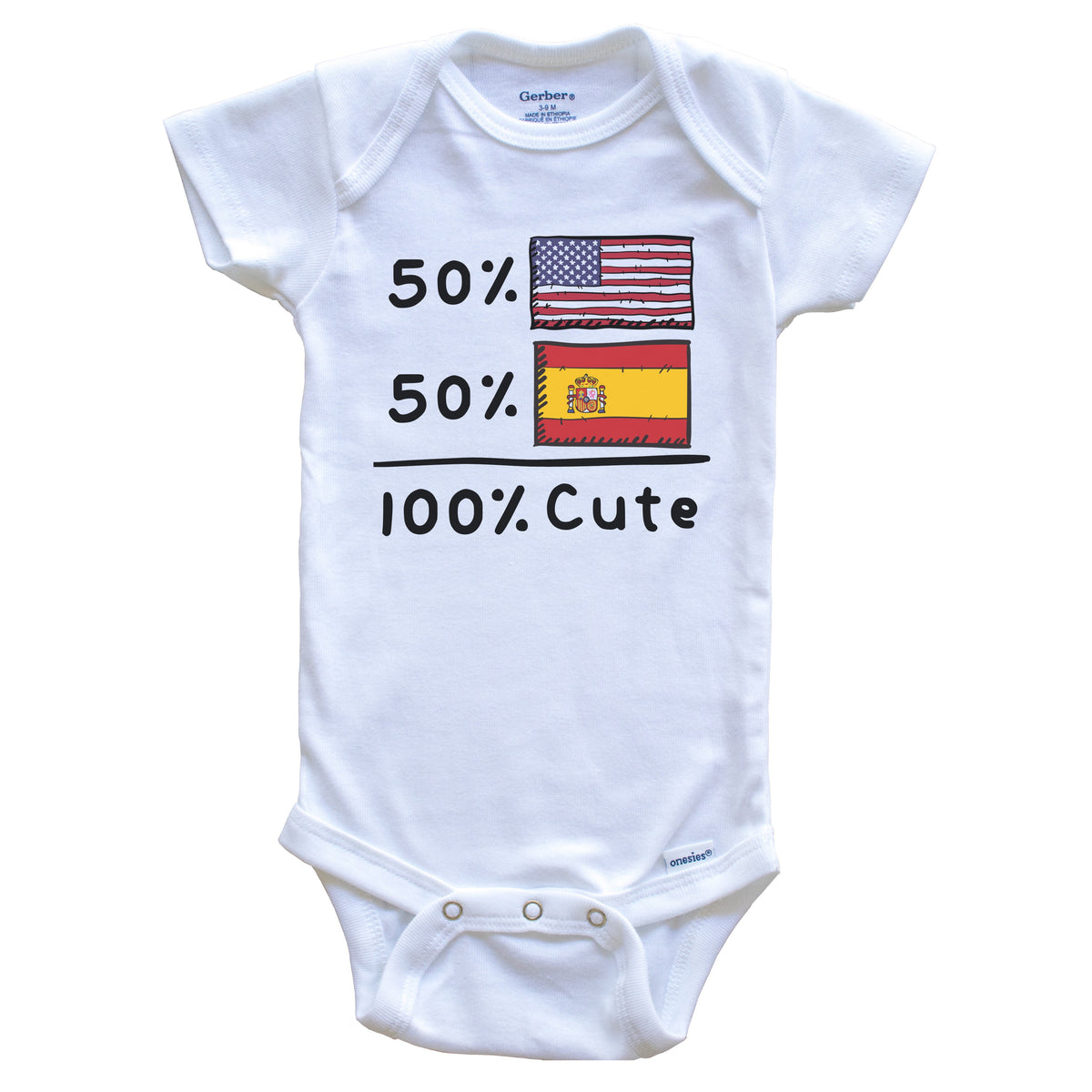 50% American 50% Spanish 100% Cute Spain USA Flags Baby Onesie