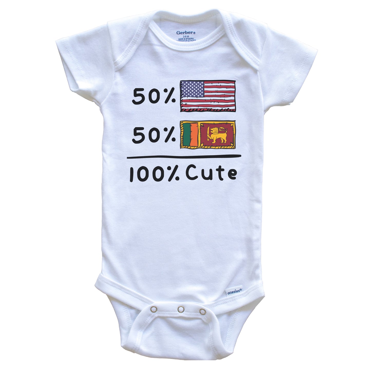 50% American 50% Sri Lankan 100% Cute Sri Lanka USA Flags Baby Onesie