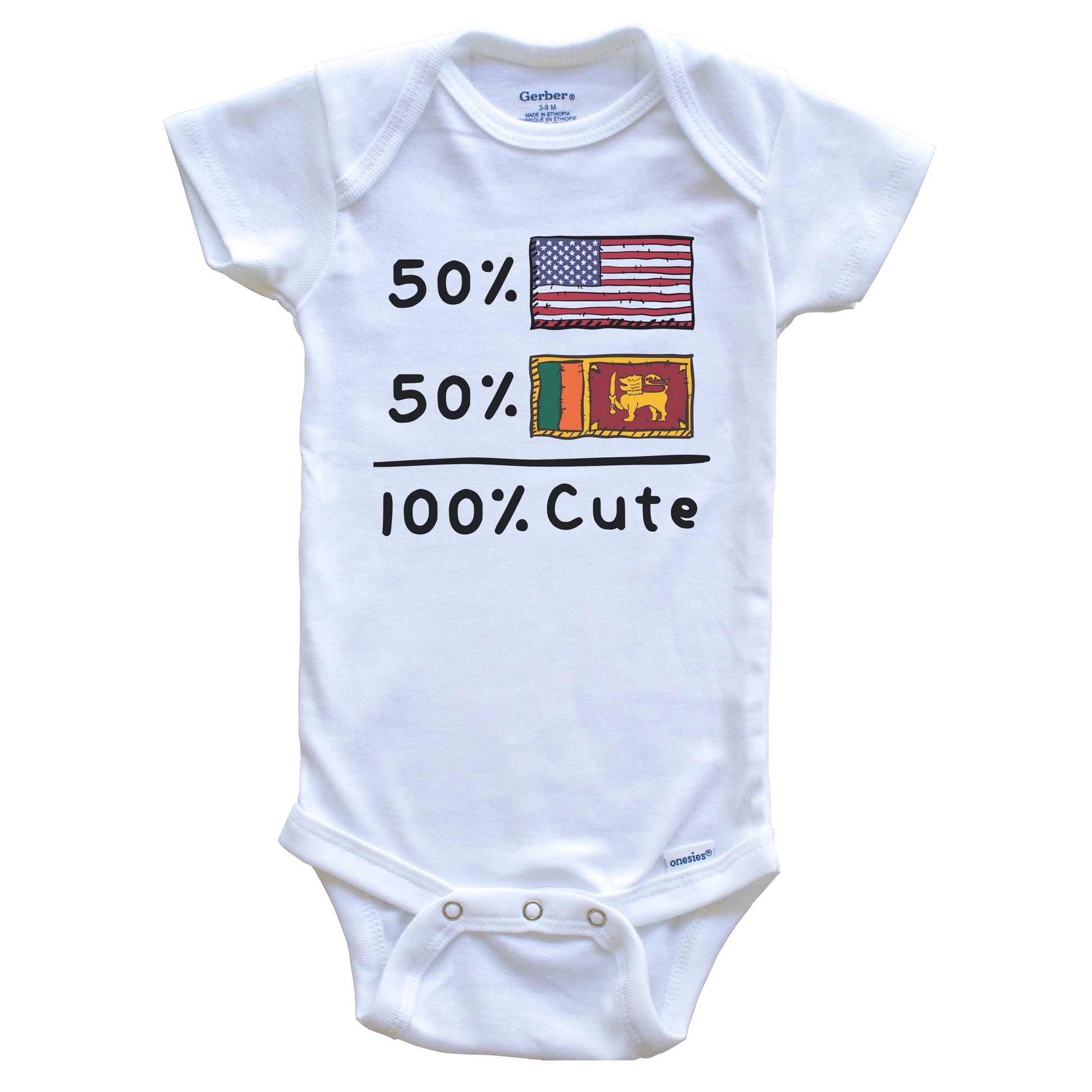 50% American 50% Sri Lankan 100% Cute Sri Lanka USA Flags Baby Onesie