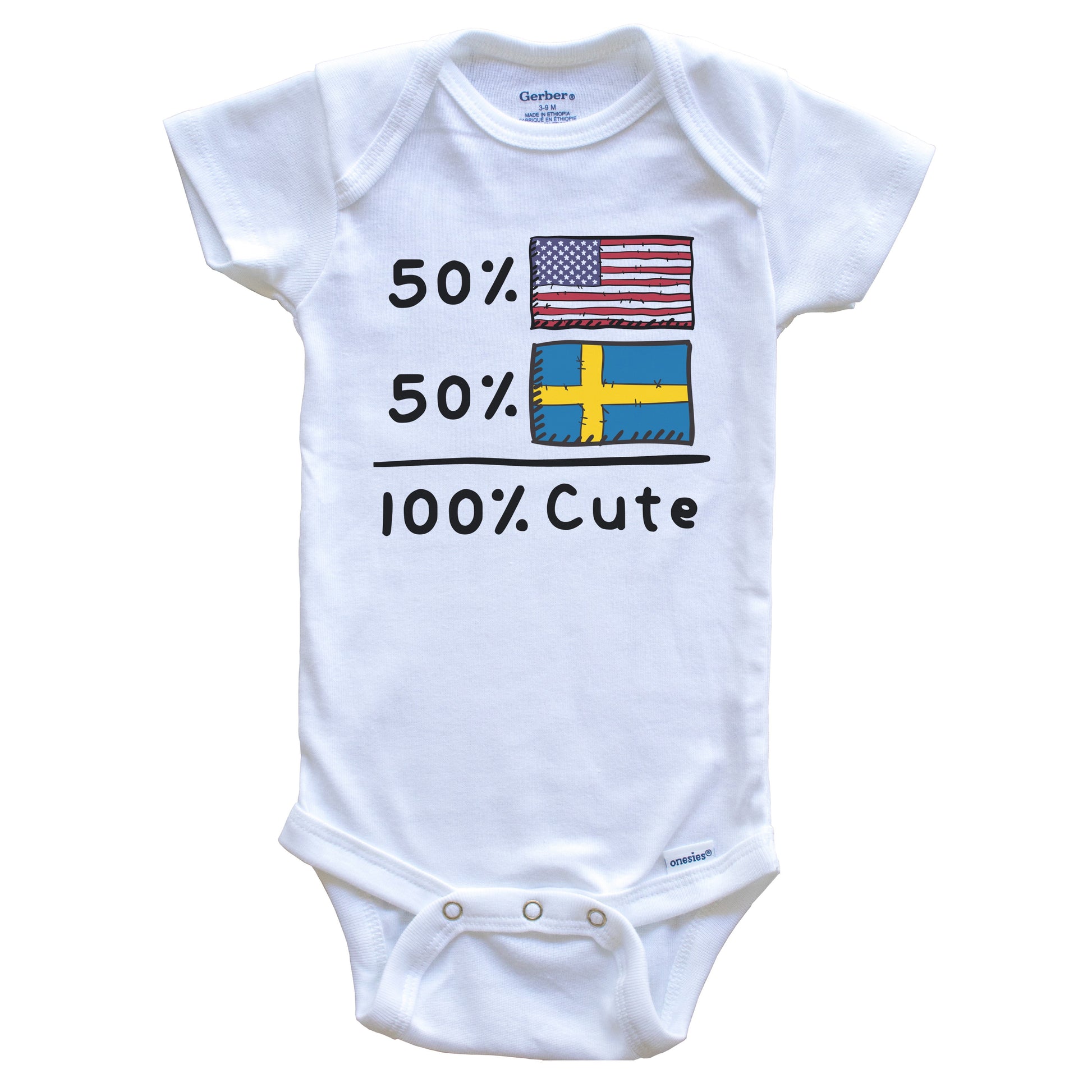 50% American 50% Swedish 100% Cute Sweden USA Flags Baby Onesie