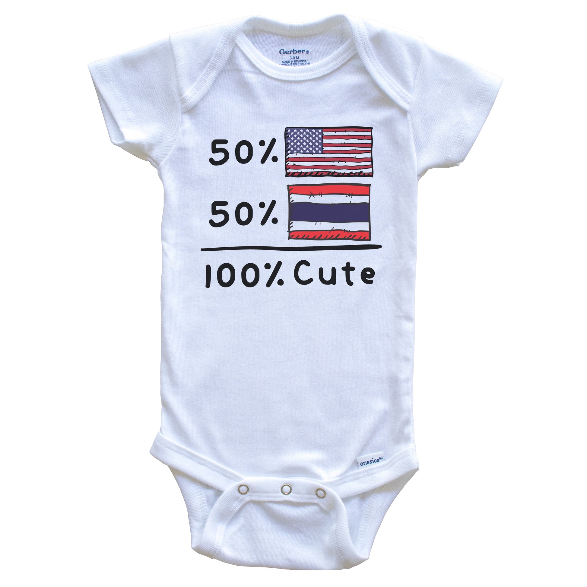 50% American 50% Thai 100% Cute Thailand USA Flags Baby Onesie