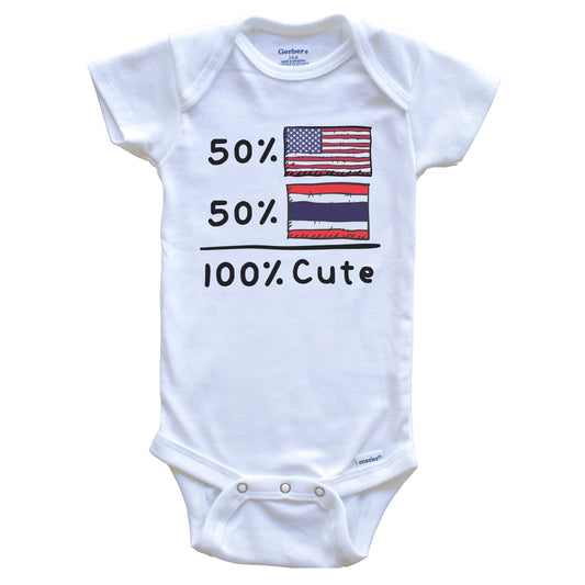 50% American 50% Thai 100% Cute Thailand USA Flags Baby Onesie