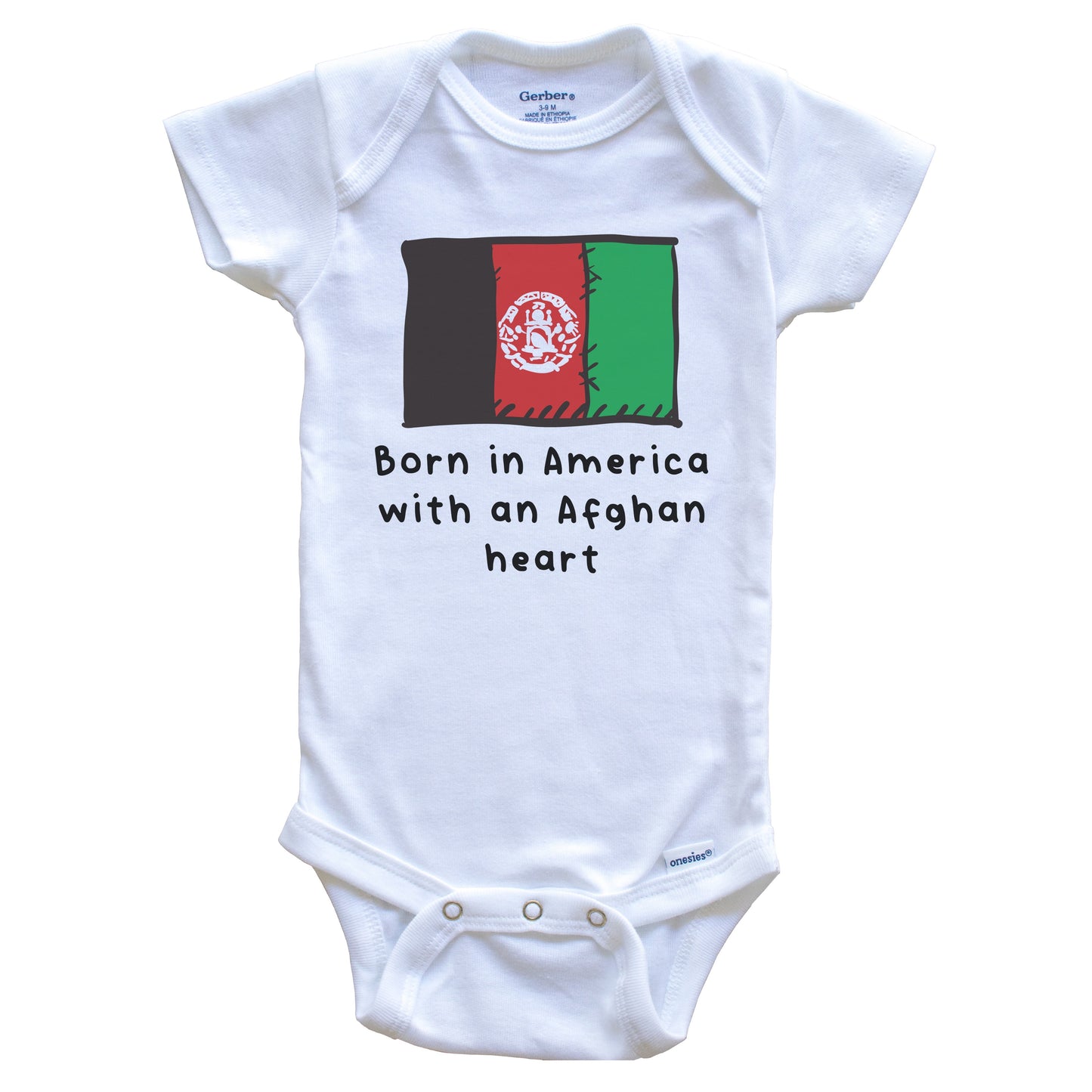 Born In America With An Afghan Heart Cute Afghanistan Flag Baby Onesie