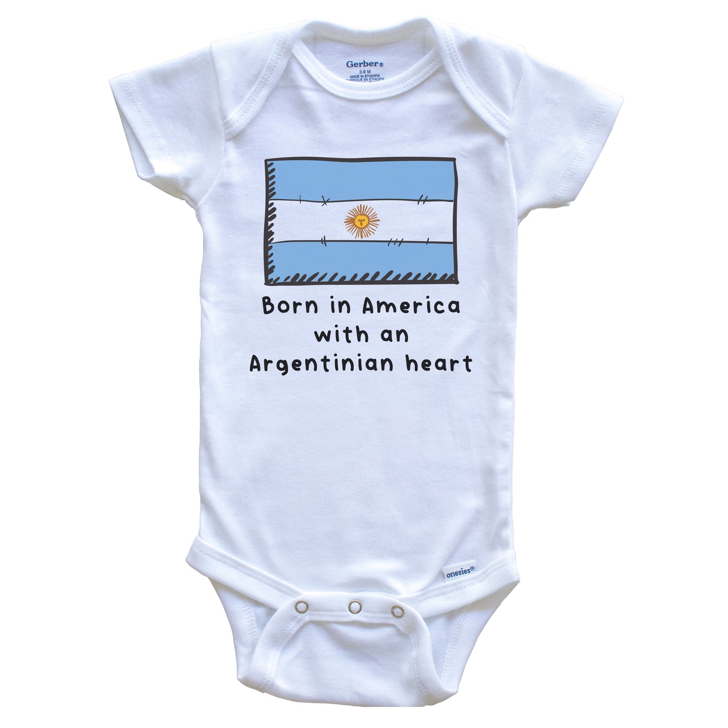 Born In America With An Argentinian Heart Cute Argentina Flag Baby Onesie