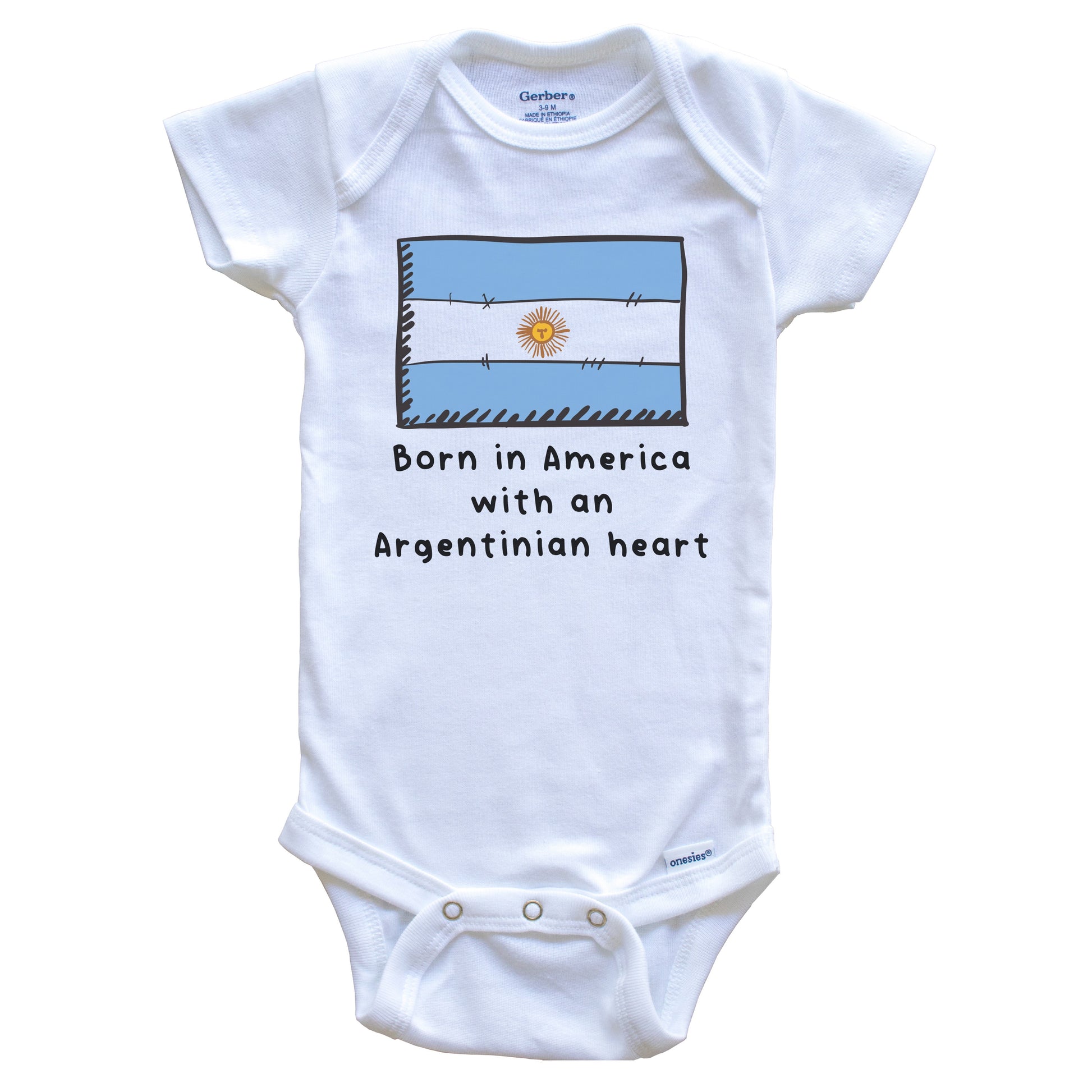 Born In America With An Argentinian Heart Cute Argentina Flag Baby Onesie