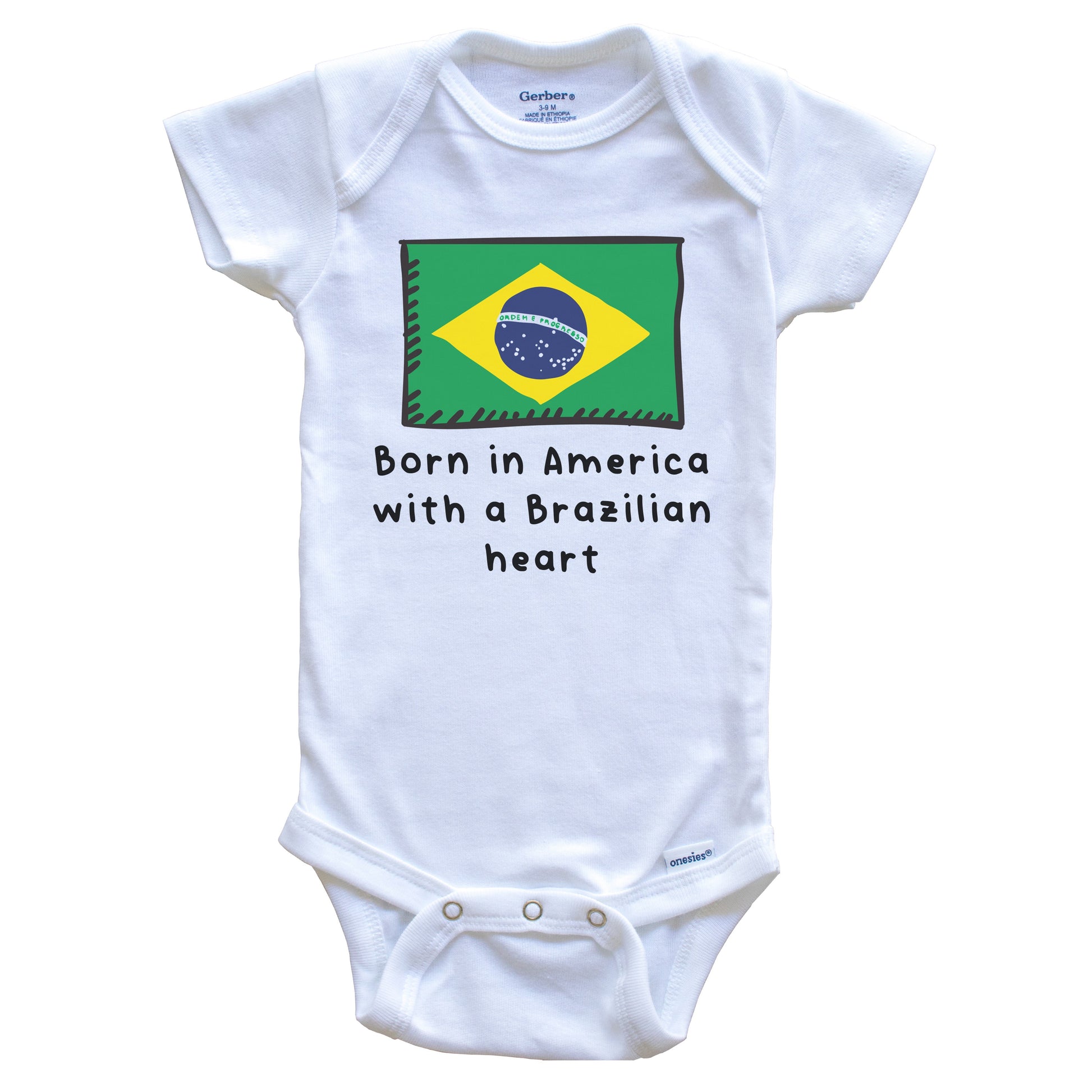 Born In America With A Brazilian Heart Cute Brazil Flag Baby Onesie