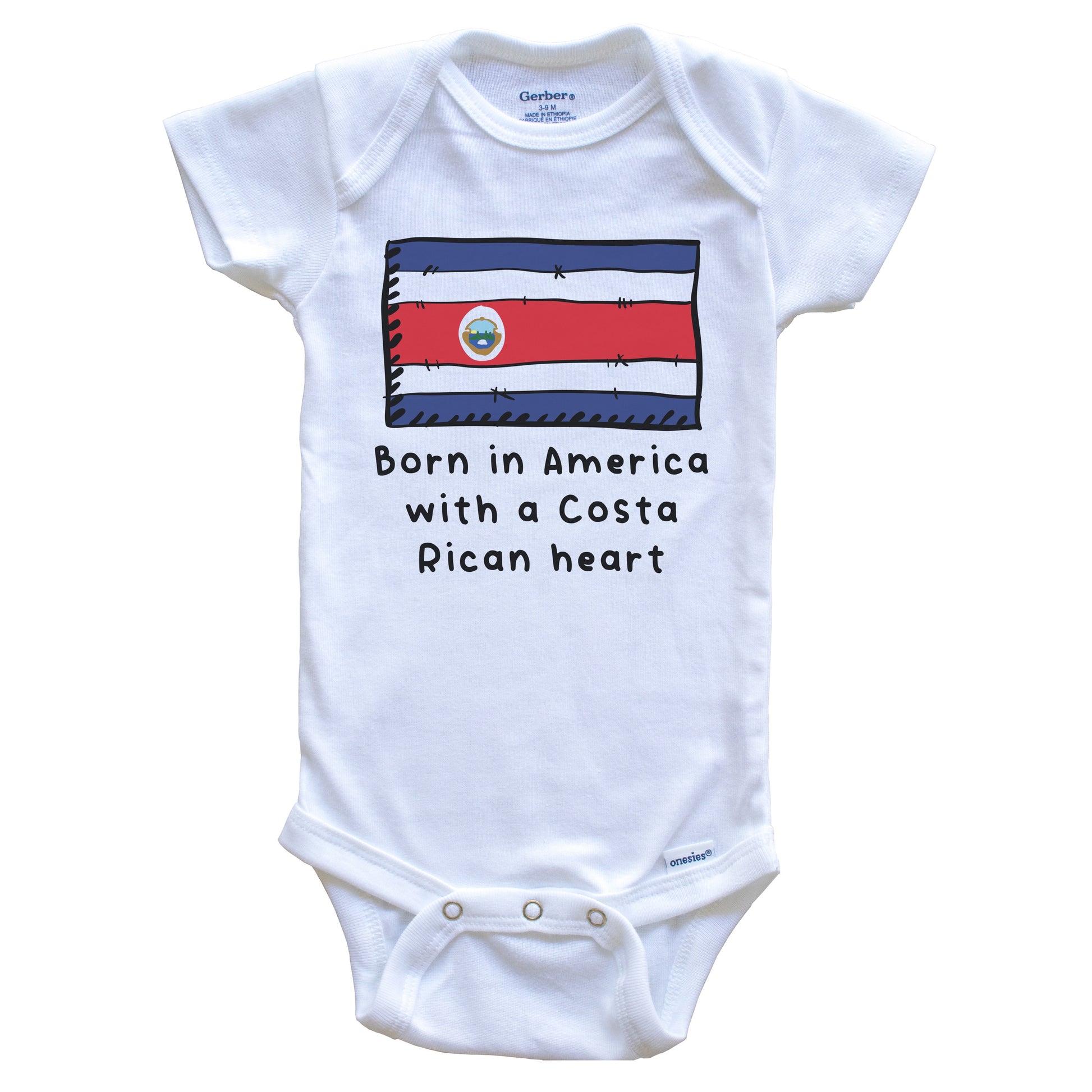 Born In America With A Costa Rican Heart Cute Costa Rica Flag Baby Onesie