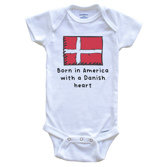 Born In America With A Danish Heart Cute Denmark Flag Baby Onesie