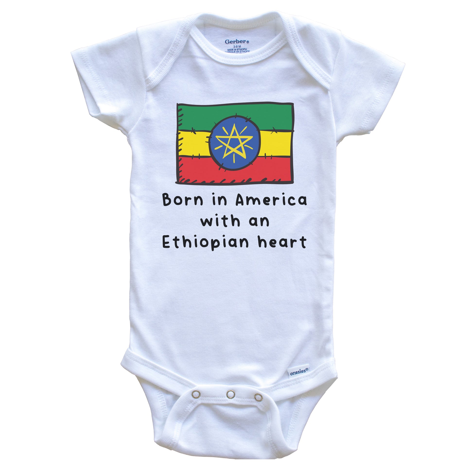 Born In America With An Ethiopian Heart Cute Ethiopia Flag Baby Onesie