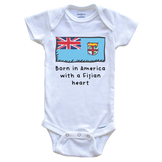 Born In America With A Fijian Heart Cute Fiji Flag Baby Onesie