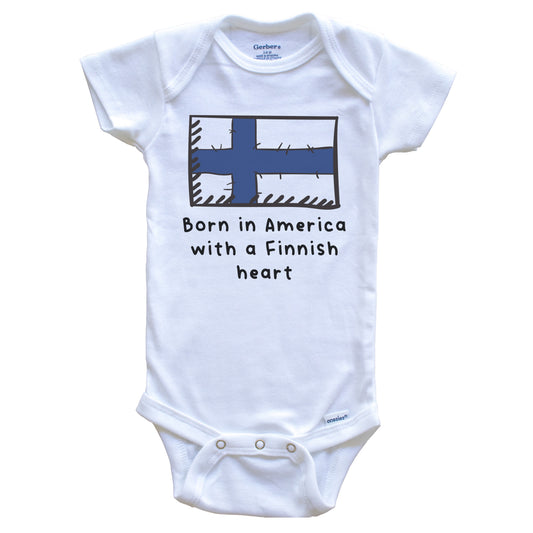 Born In America With A Finnish Heart Cute Finland Flag Baby Onesie