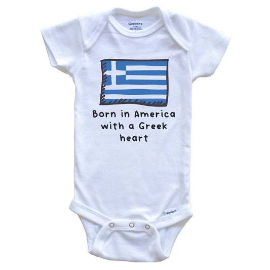 Born In America With A Greek Heart Cute Greece Flag Baby Onesie