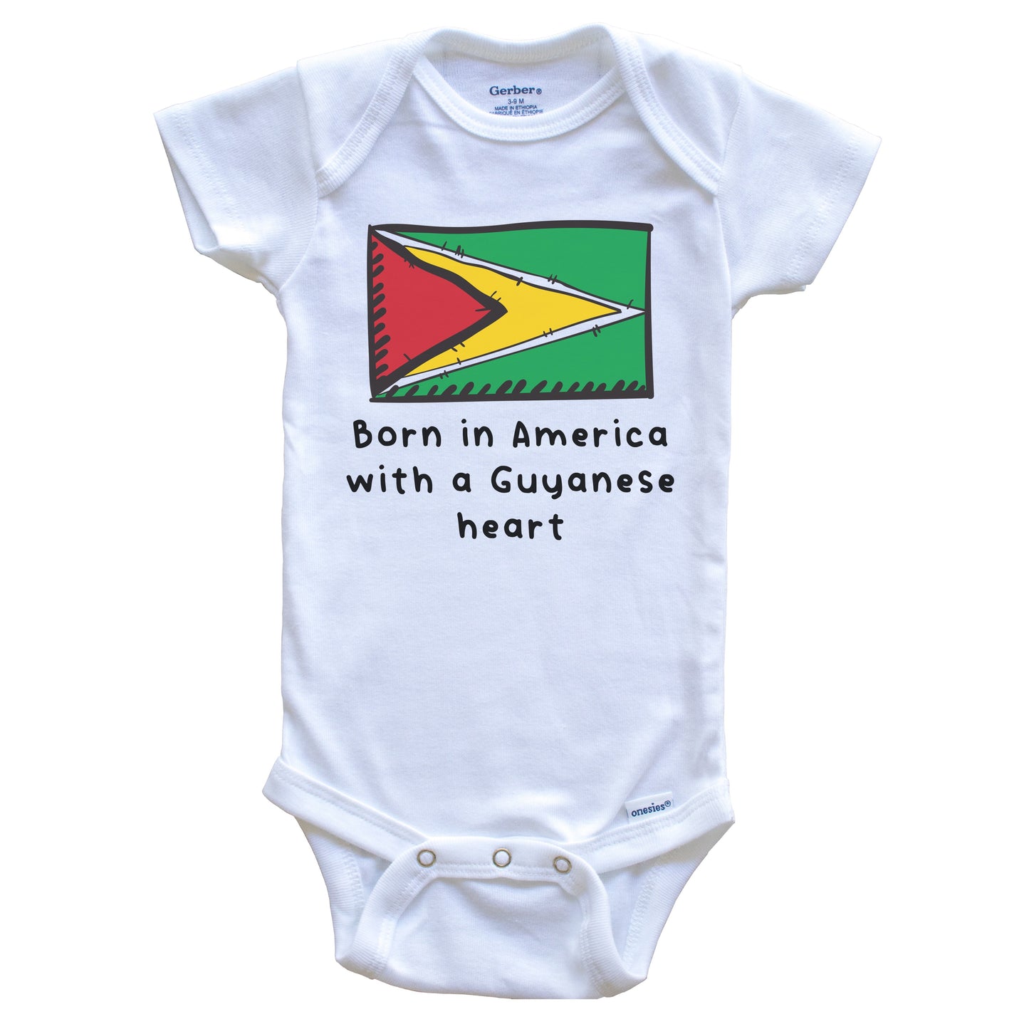 Born In America With A Guyanese Heart Cute Guyana Flag Baby Onesie