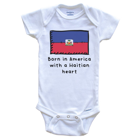 Born In America With A Haitian Heart Cute Haiti Flag Baby Onesie
