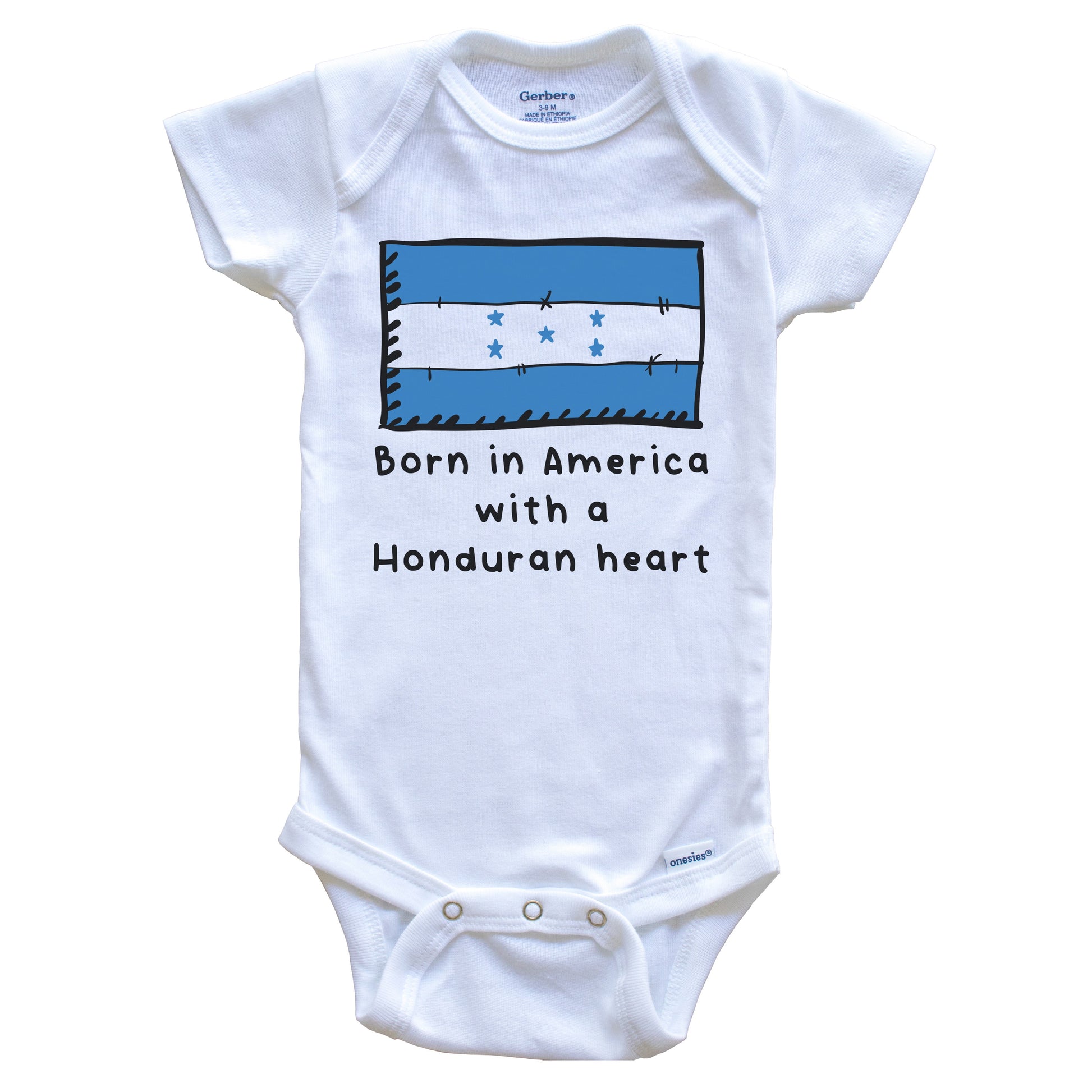 Born In America With A Honduran Heart Cute Honduras Flag Baby Onesie