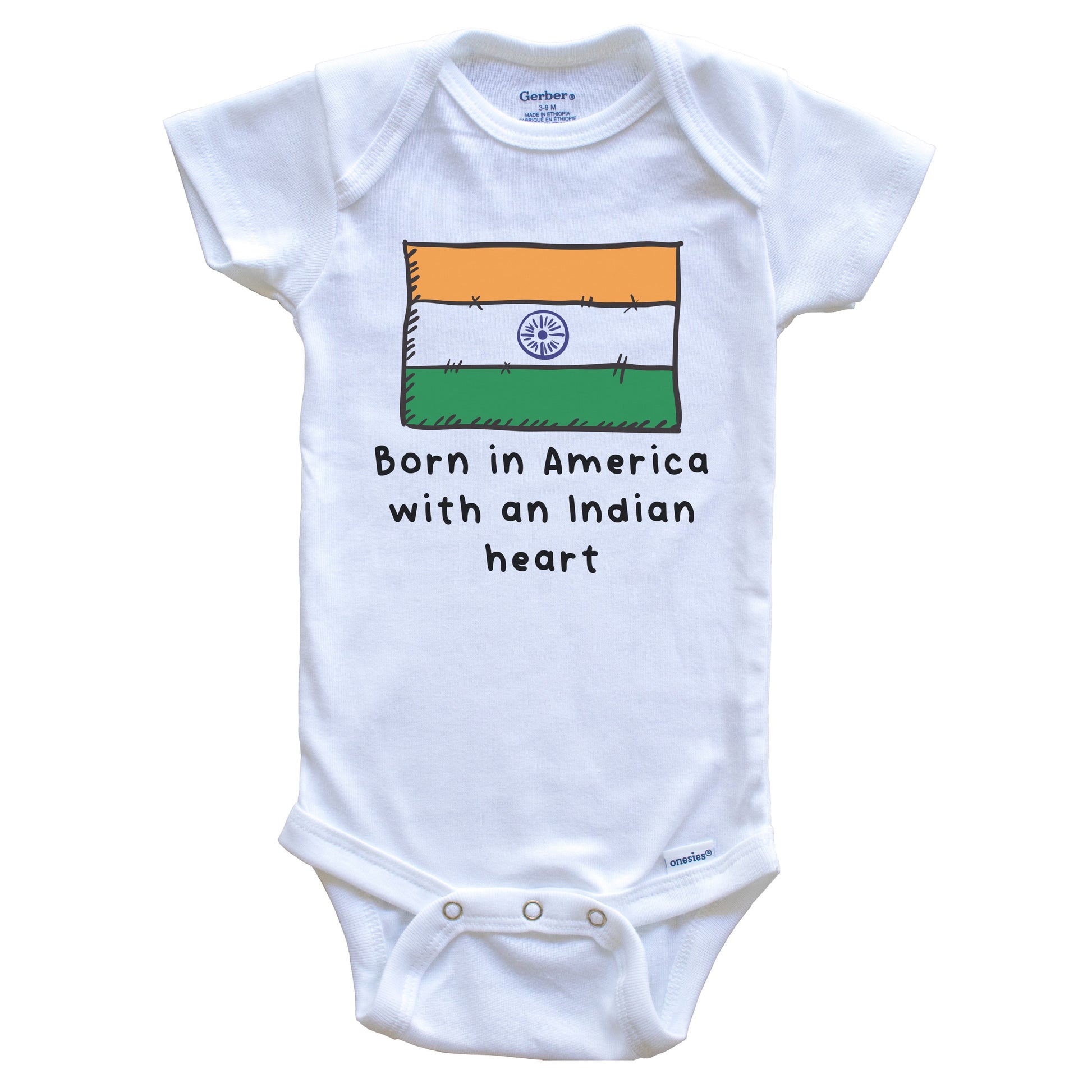 Born In America With An Indian Heart Cute India Flag Baby Onesie
