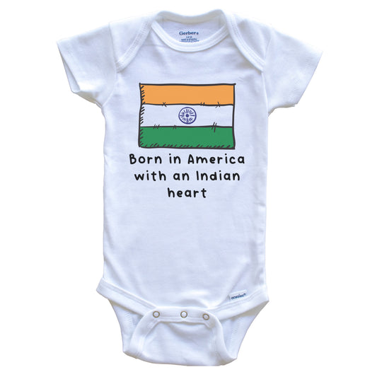 Born In America With An Indian Heart Cute India Flag Baby Onesie