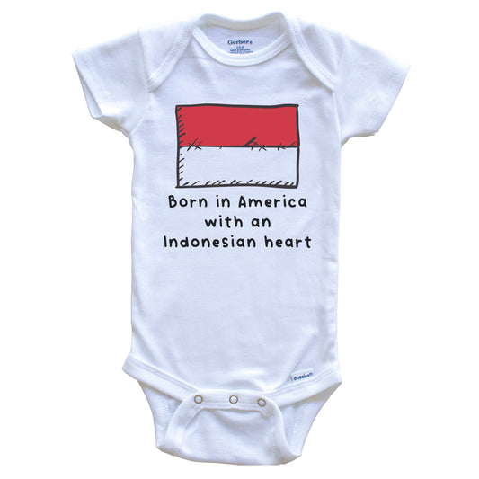 Born In America With An Indonesian Heart Cute Indonesia Flag Baby Onesie