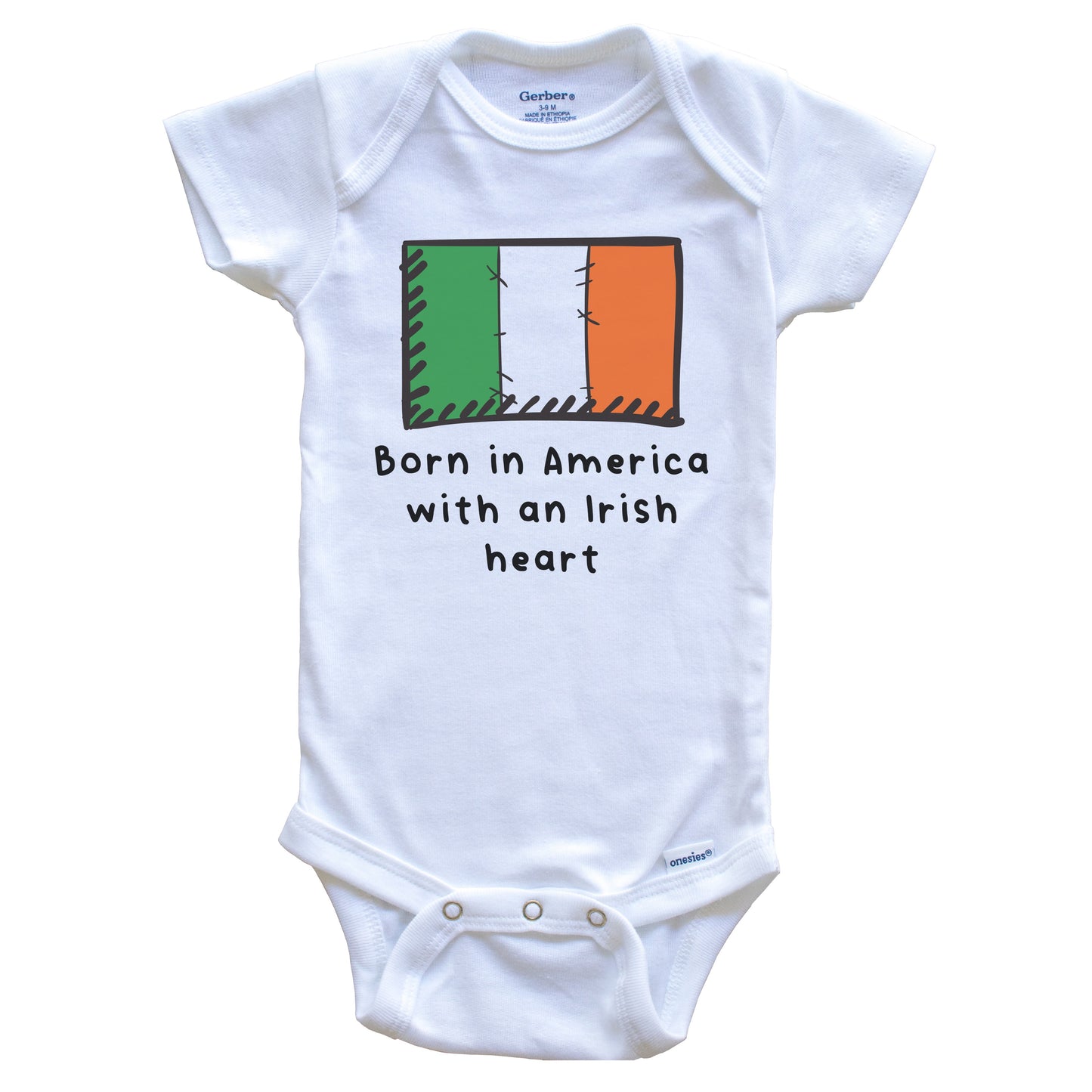 Born In America With An Irish Heart Cute Ireland Flag Baby Onesie