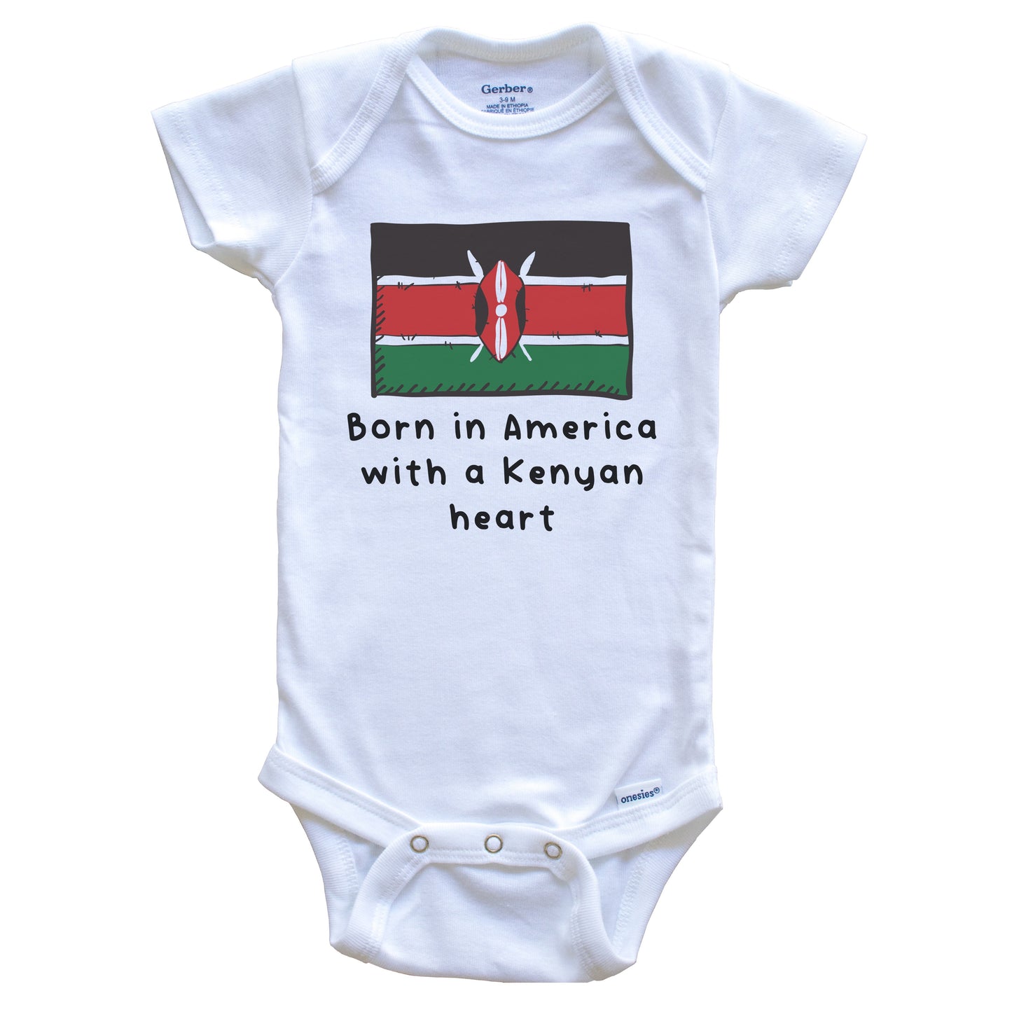 Born In America With A Kenyan Heart Cute Kenya Flag Baby Onesie