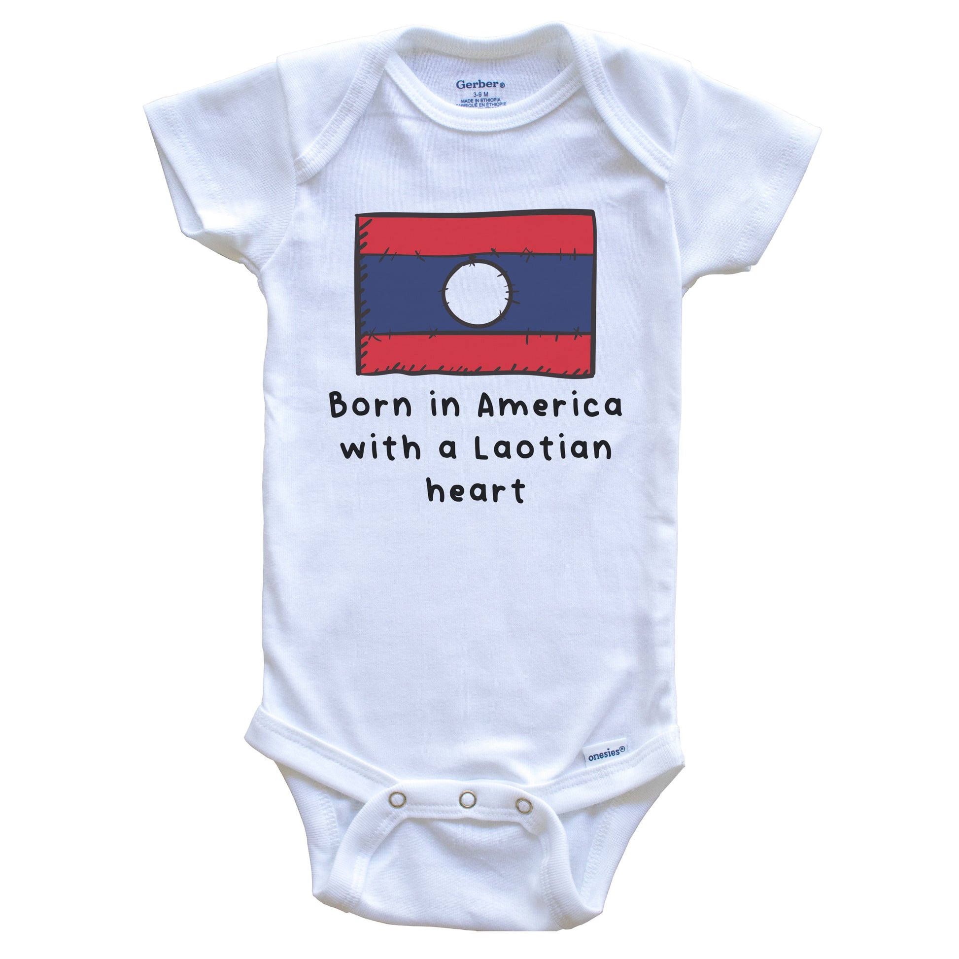 Born In America With A Laotian Heart Cute Laos Flag Baby Onesie