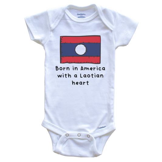 Born In America With A Laotian Heart Cute Laos Flag Baby Onesie
