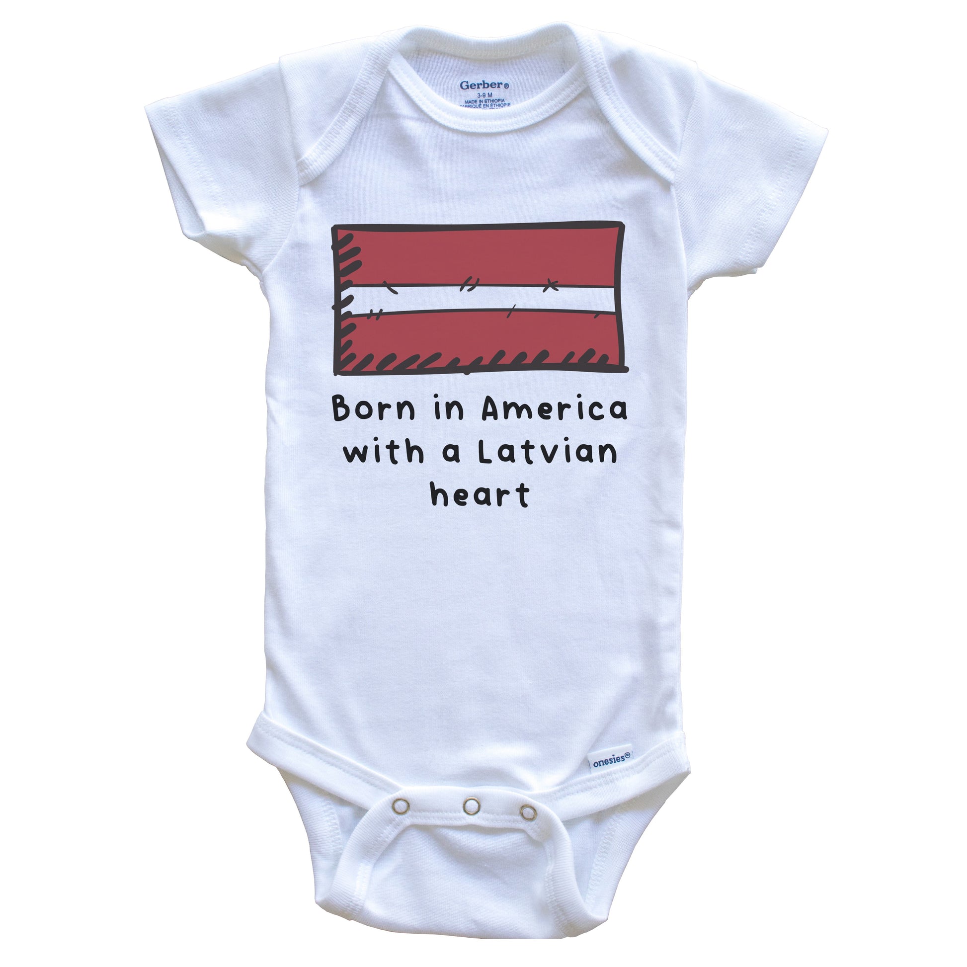 Born In America With A Latvian Heart Cute Latvia Flag Baby Onesie