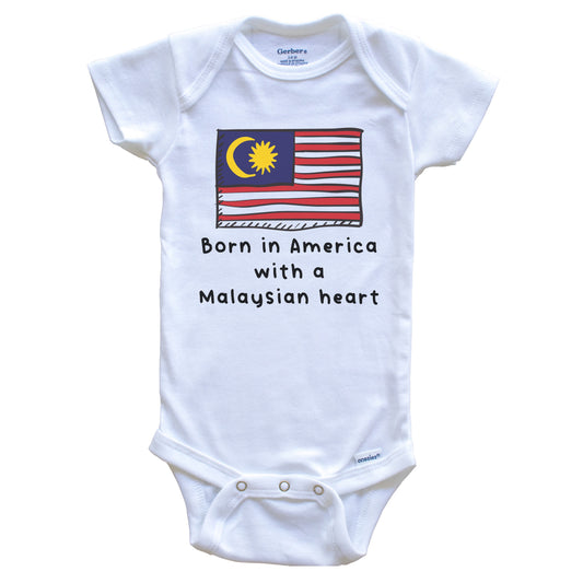 Born In America With A Malaysian Heart Cute Malaysia Flag Baby Onesie