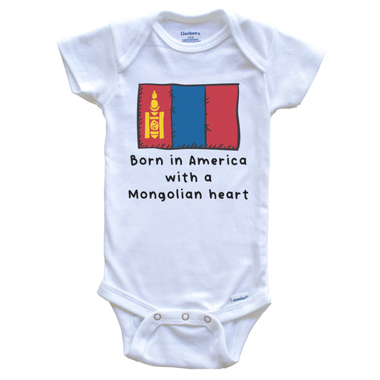 Born In America With A Mongolian Heart Cute Mongolia Flag Baby Onesie