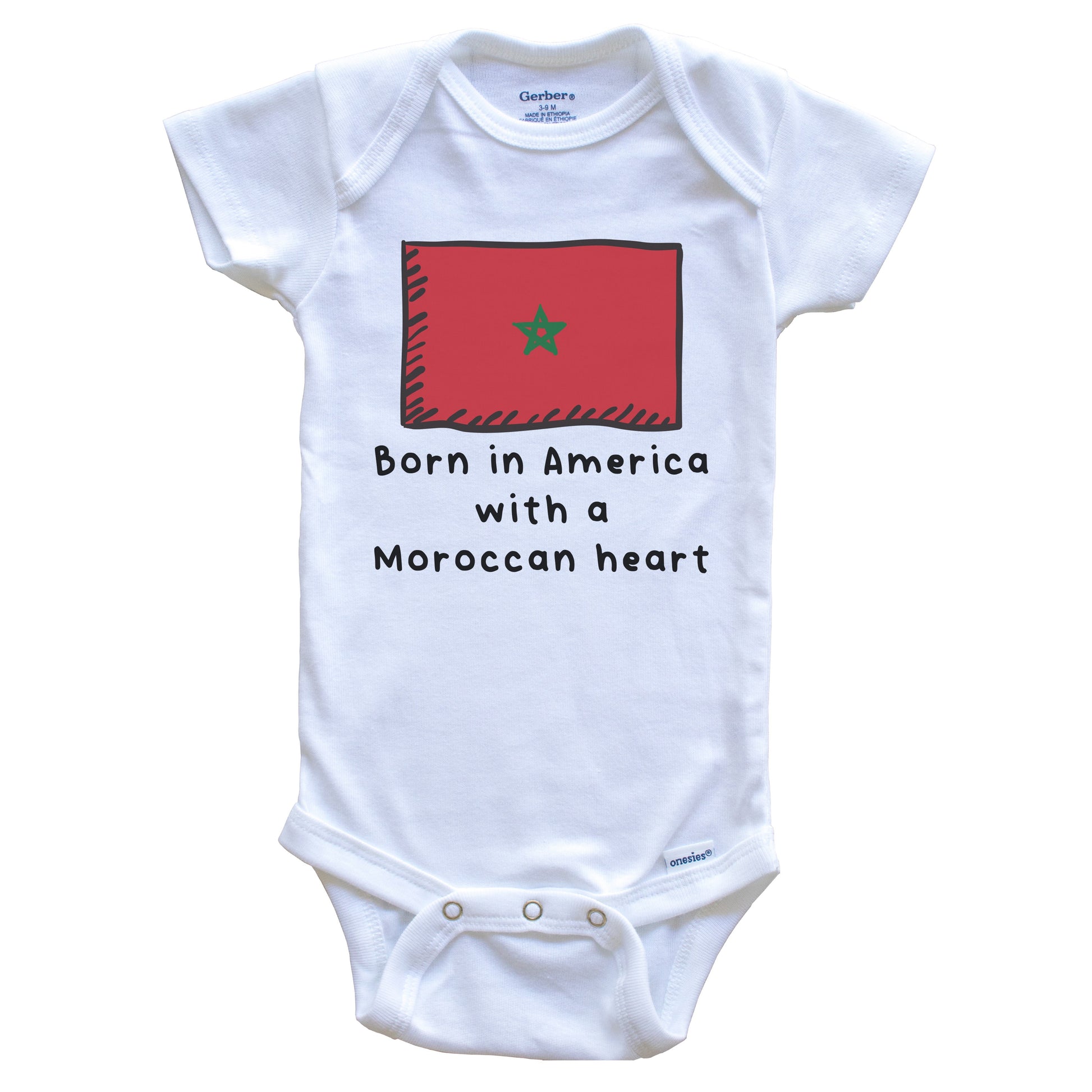 Born In America With A Moroccan Heart Cute Morocco Flag Baby Onesie