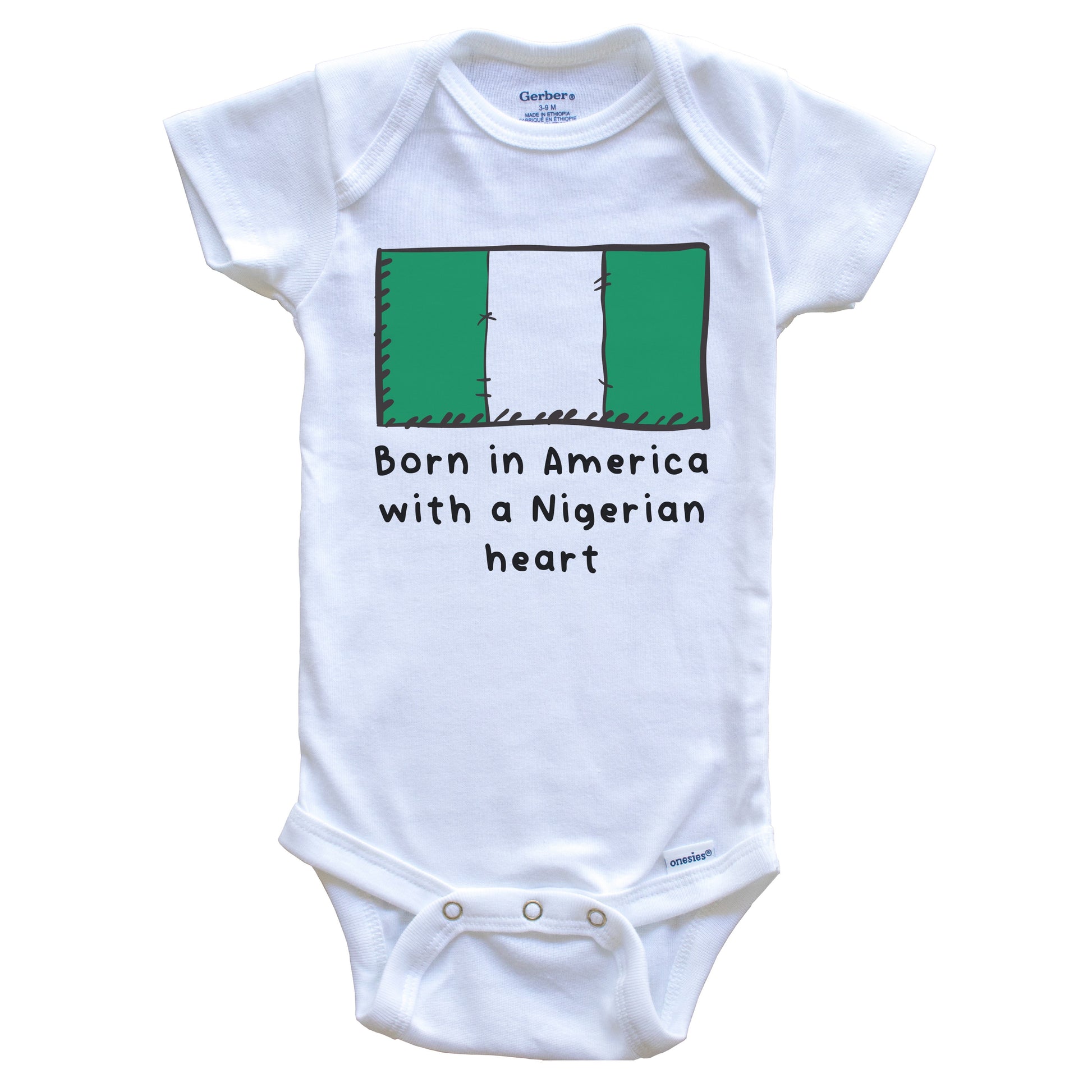Born In America With A Nigerian Heart Cute Nigeria Flag Baby Onesie