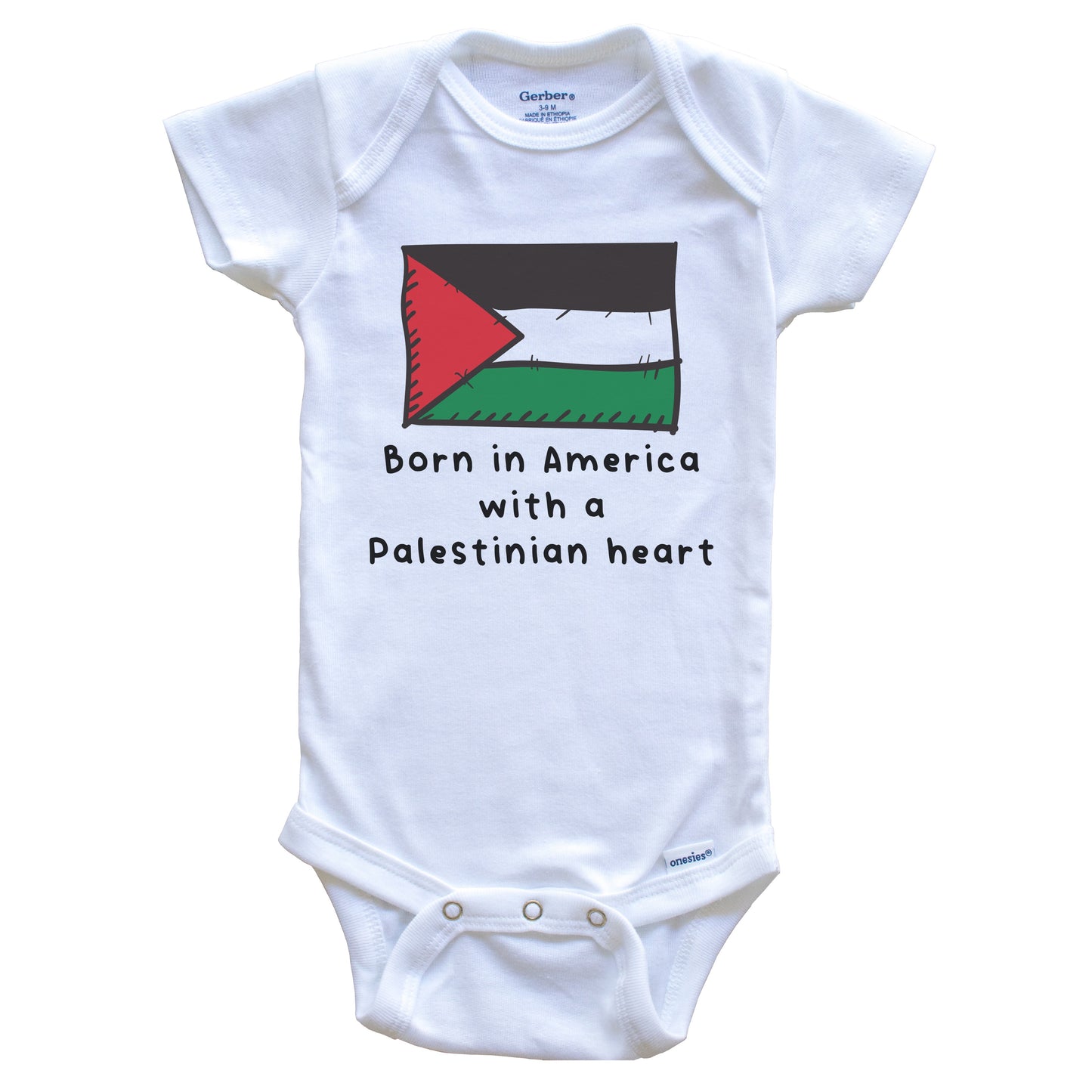 Born In America With A Palestinian Heart Cute Palestine Flag Baby Onesie