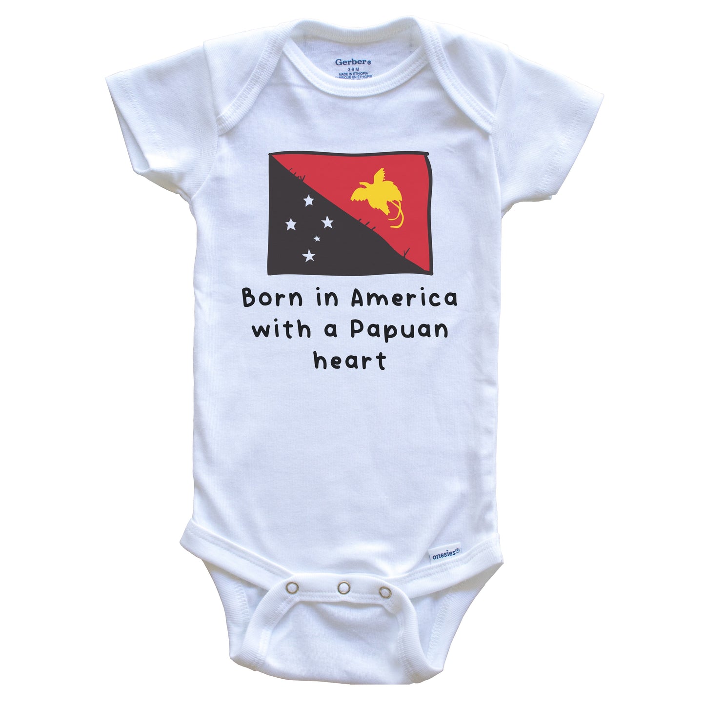 Born In America With A Papuan Heart Cute Papua New Guinea Flag Baby Onesie