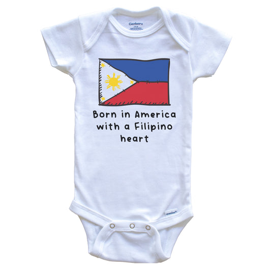 Born In America With A Filipino Heart Cute Philippines Flag Baby Onesie