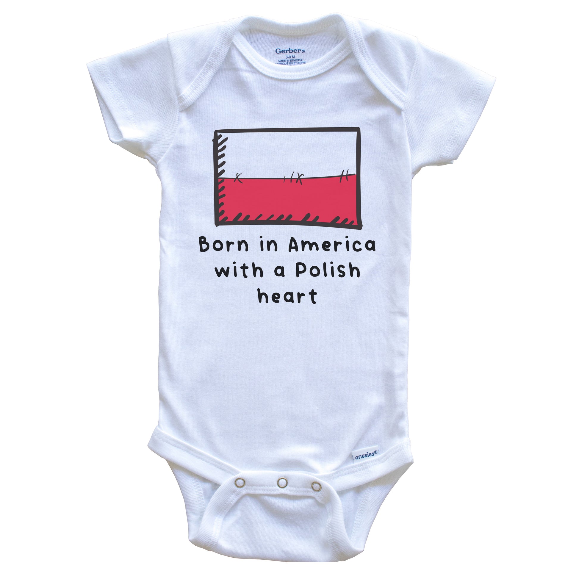 Born In America With A Polish Heart Cute Poland Flag Baby Onesie