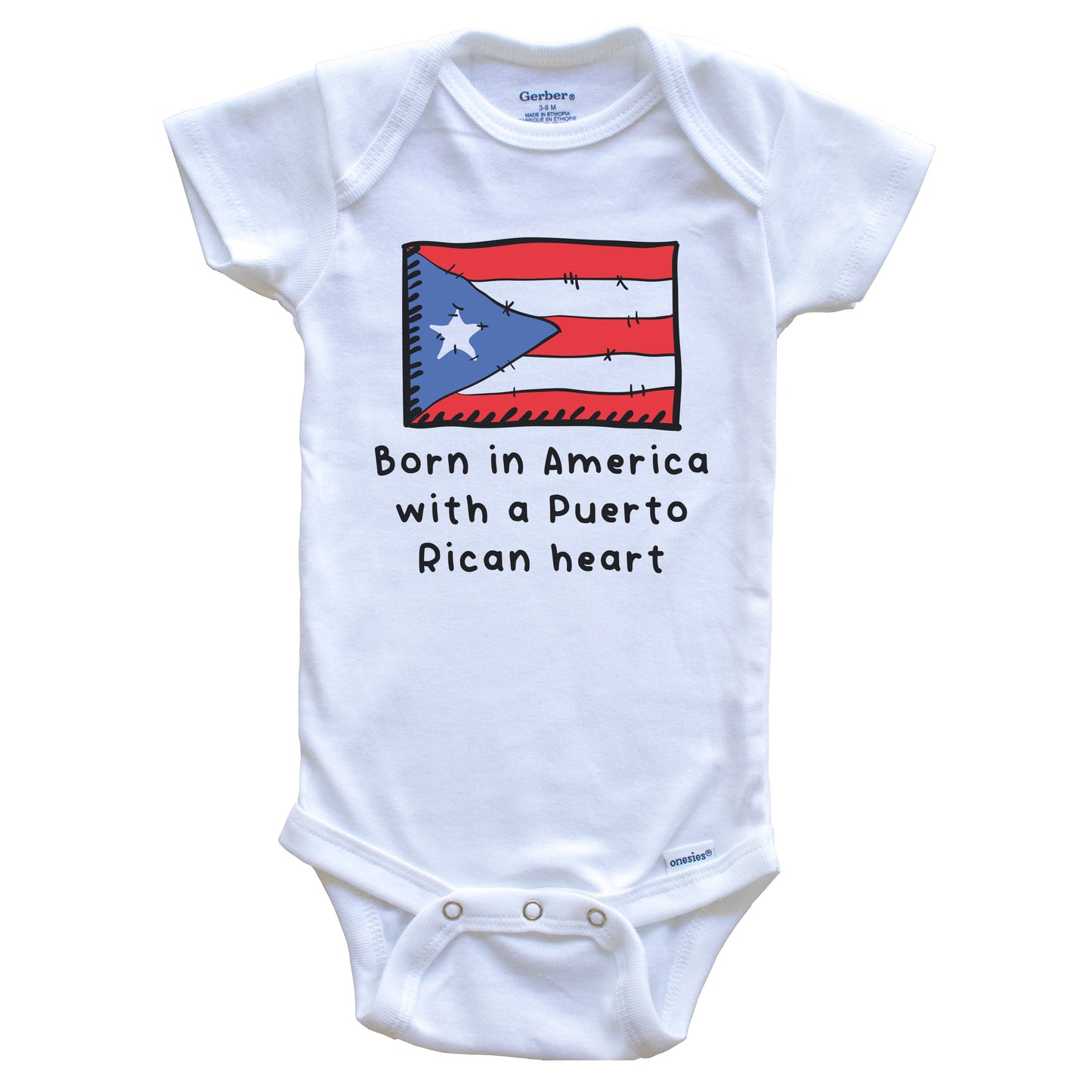 Born In America With A Puerto Rican Heart Cute Puerto Rico Flag Baby Onesie