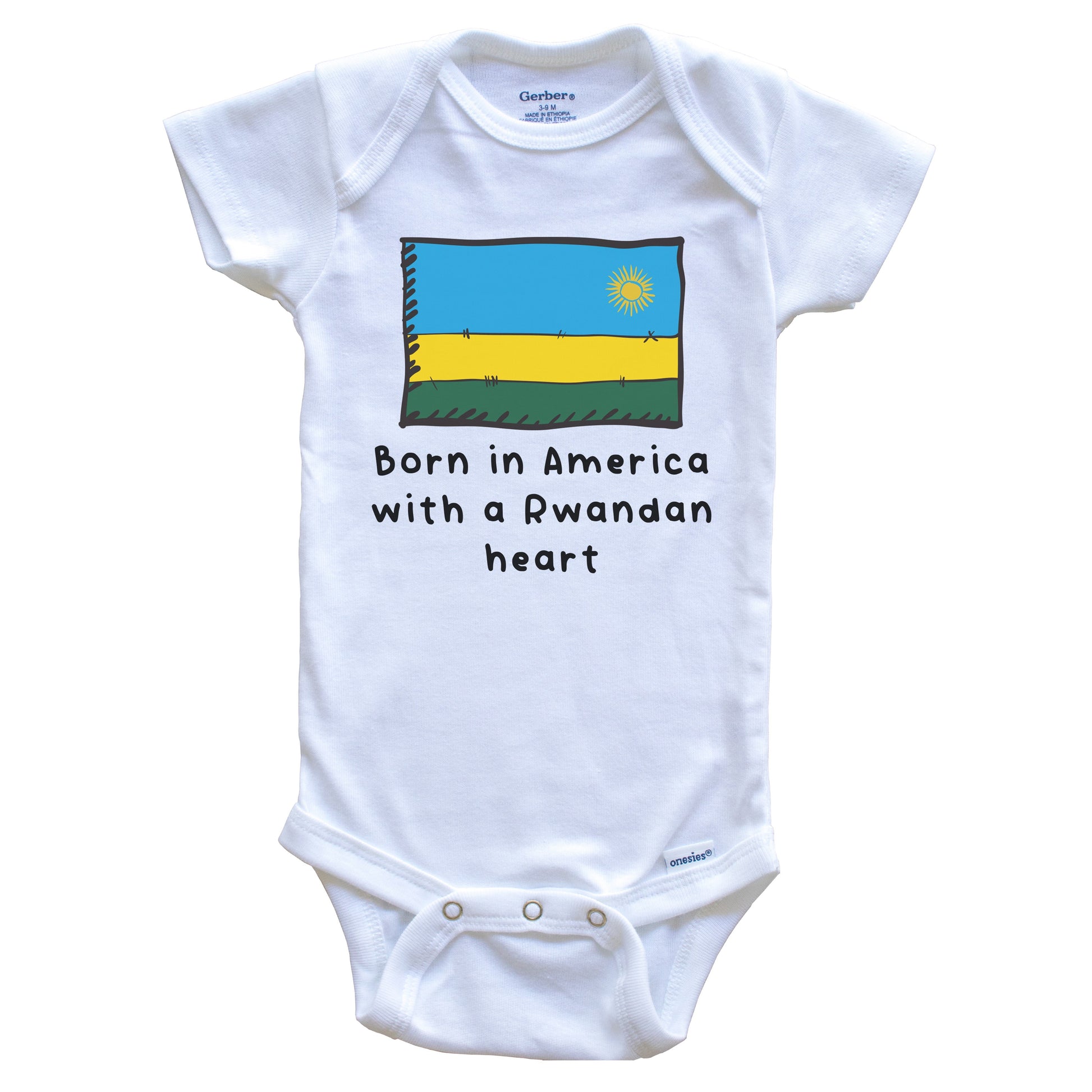 Born In America With A Rwandan Heart Cute Rwanda Flag Baby Onesie