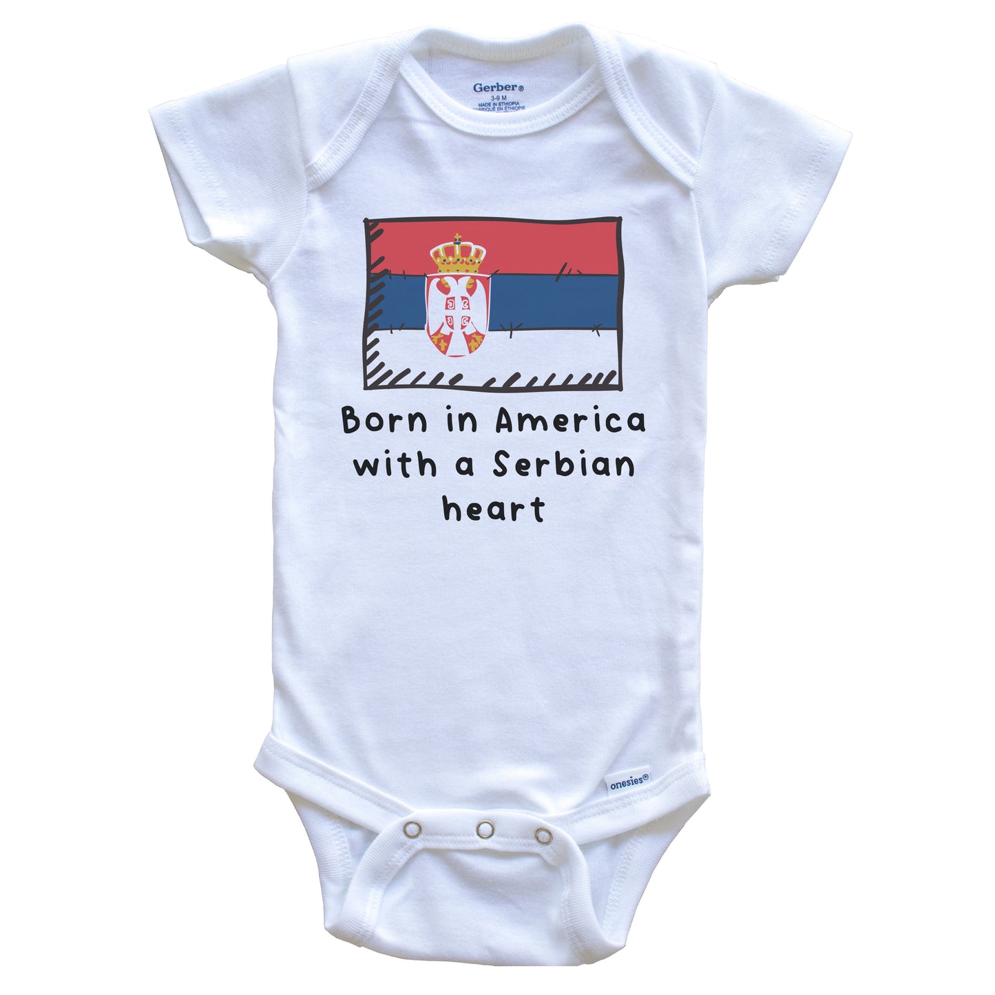 Born In America With A Serbian Heart Cute Serbia Flag Baby Onesie