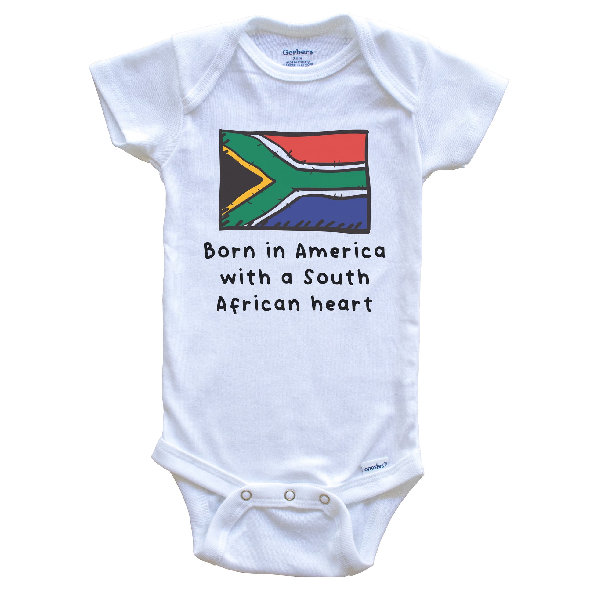 Born In America With A South African Heart Cute South Africa Flag Baby Onesie