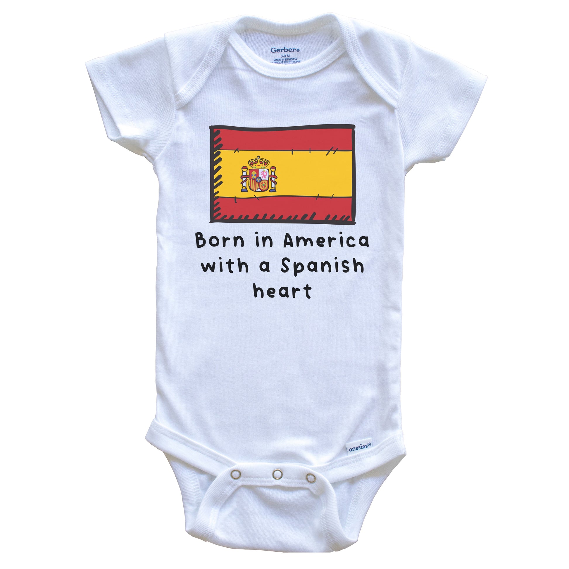Born In America With A Spanish Heart Cute Spain Flag Baby Onesie