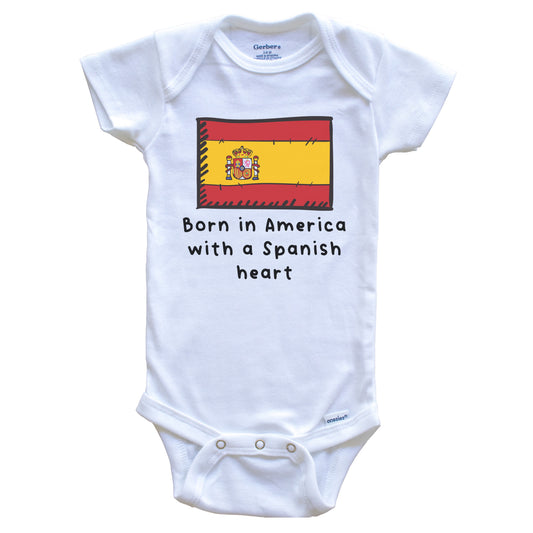 Born In America With A Spanish Heart Cute Spain Flag Baby Onesie